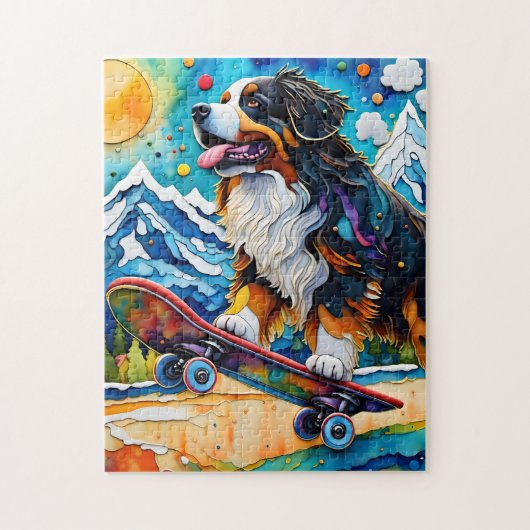 Skateboarden Berner Mountain Dog Legpuzzel (Verticaal)