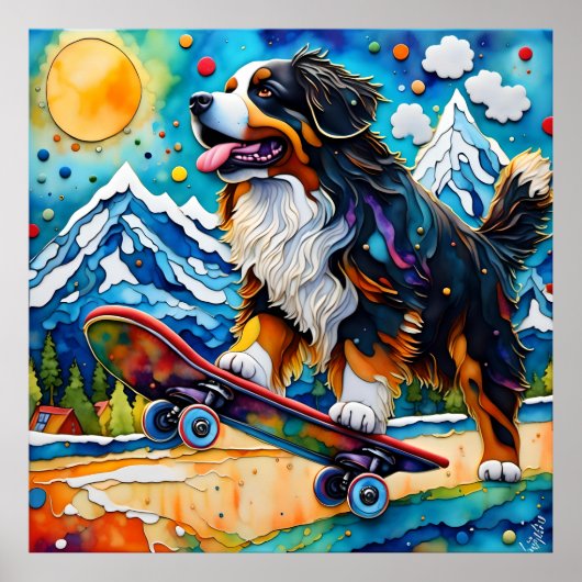 Skateboarden Berner Mountain Dog Poster (Voorkant)