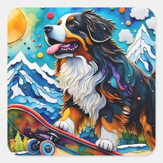 Skateboarden Berner Mountain Dog Vierkante Sticker (Voorkant)