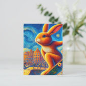 Skateboarden Bruin Bunny Surreal Kleurrijk en Leuk Briefkaart (Staand voorkant)
