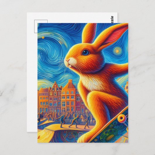 Skateboarden Bruin Bunny Surreal Kleurrijk en Leuk Briefkaart (Voorkant / Achterkant)