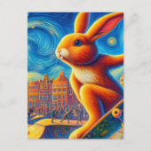 Skateboarden Bruin Bunny Surreal Kleurrijk en Leuk Briefkaart (Voorkant)