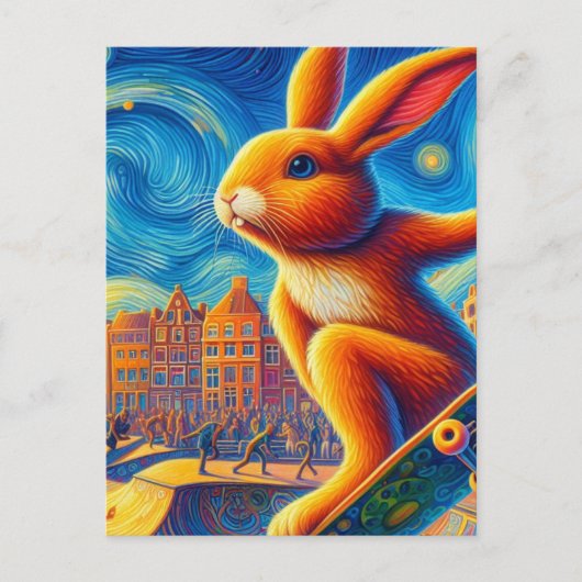 Skateboarden Bruin Bunny Surreal Kleurrijk en Leuk Briefkaart (Voorkant)