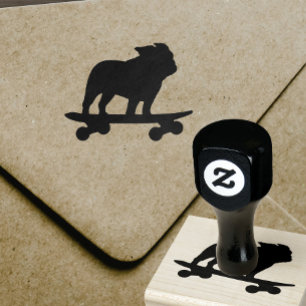 Skateboarden Bulldog Silhouet   Koele Hond Rubberstempel