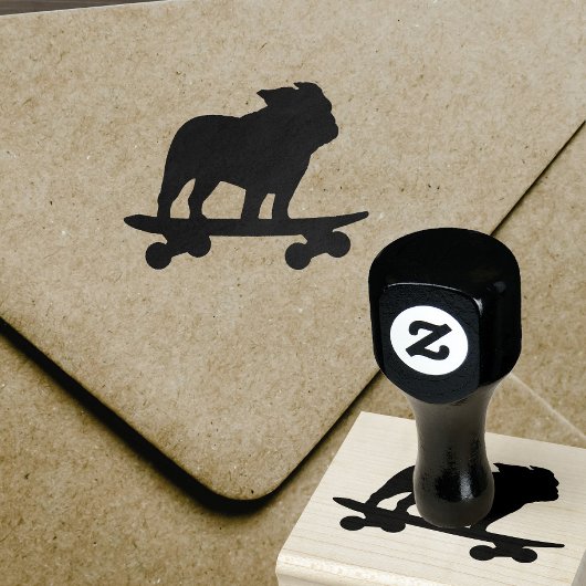 Skateboarden Bulldog Silhouet | Koele Hond Rubberstempel