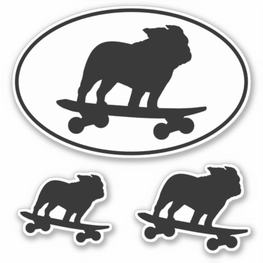 Skateboarden Bulldog Silhouetten Dog Sticker Set (Voorkant)