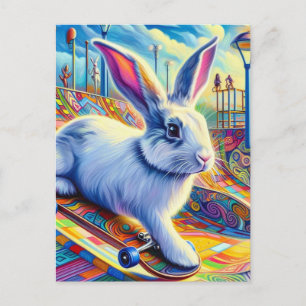 Skateboarden Bunny Surreal Kleurrijk en Leuk Briefkaart