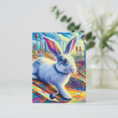 Skateboarden Bunny Surreal Kleurrijk en Leuk Briefkaart (Staand voorkant)