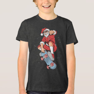 Skateboarden Cool Santa Christmas Tri-Blend Shirt