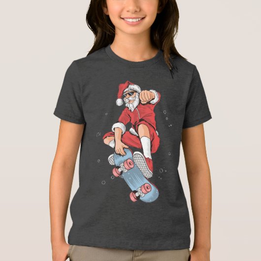 Skateboarden Cool Santa Christmas Tri-Blend Shirt (Voorkant)