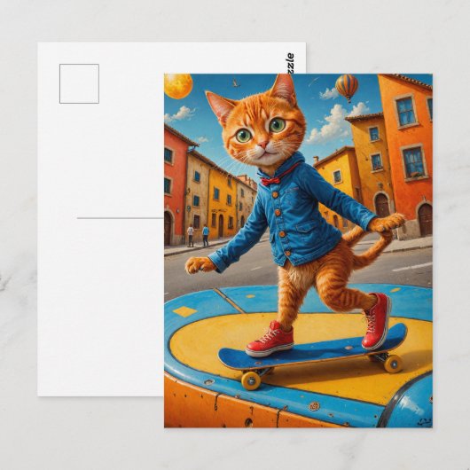 Skateboarden Ginger Cat Briefkaart (Voorkant / Achterkant)