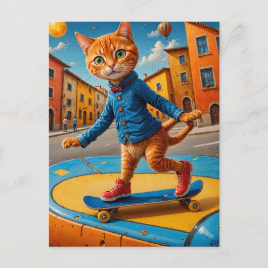 Skateboarden Ginger Cat Briefkaart (Voorkant)