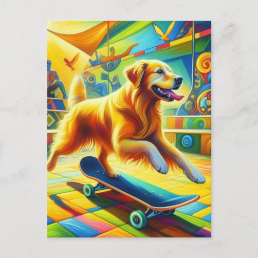 Skateboarden Golden Retriever Hond Briefkaart (Voorkant)
