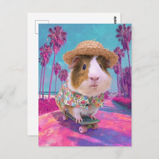 Skateboarden Guinee Pig op het strand Briefkaart (Voorkant / Achterkant)
