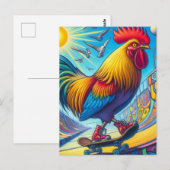 Skateboarden Haan Surrealistisch Kleurrijk En Leuk Briefkaart (Voorkant / Achterkant)