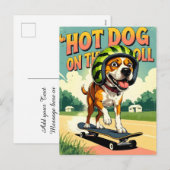 Skateboarden Hond Zomer Grappig Retro Beach Feestdagenkaart (Voorkant / Achterkant)