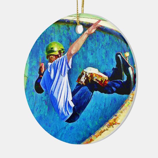 Skateboarden in de Bowl Keramisch Ornament (Links)