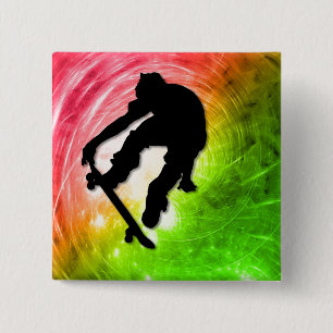 Skateboarden in een Psychedelic Cyclone Vierkante Button 5,1 Cm