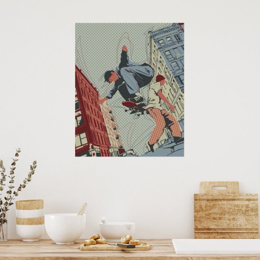Skateboarden in het City-Poster Poster (Keuken)