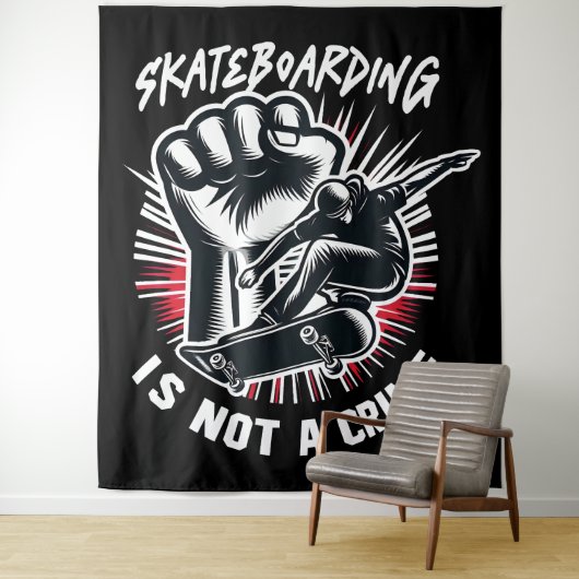 Skateboarden is geen misdaad wandkleed (In situ)