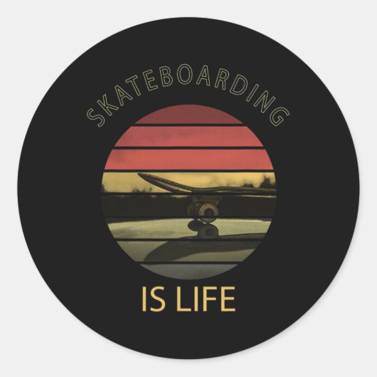 Skateboarden Is Leven - Grappige Retro Skateboard Ronde Sticker (Voorkant)