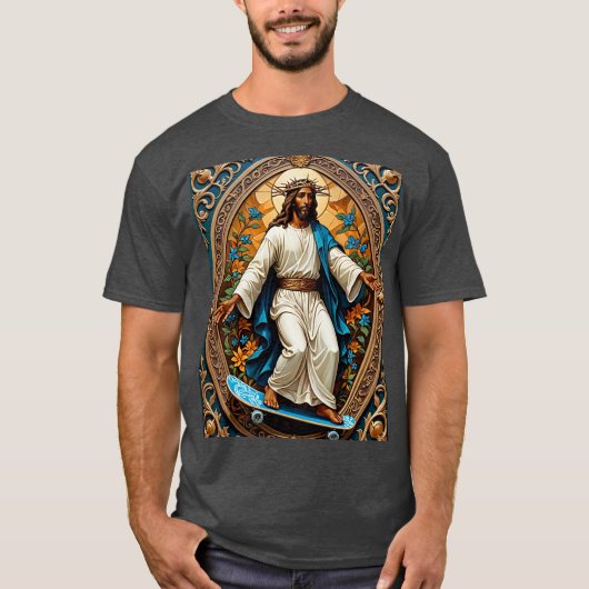 Skateboarden Jesus Sacred Style T-shirt (Voorkant)