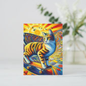 Skateboarden Kat Surreal Kleurrijk en Leuk Briefkaart (Staand voorkant)