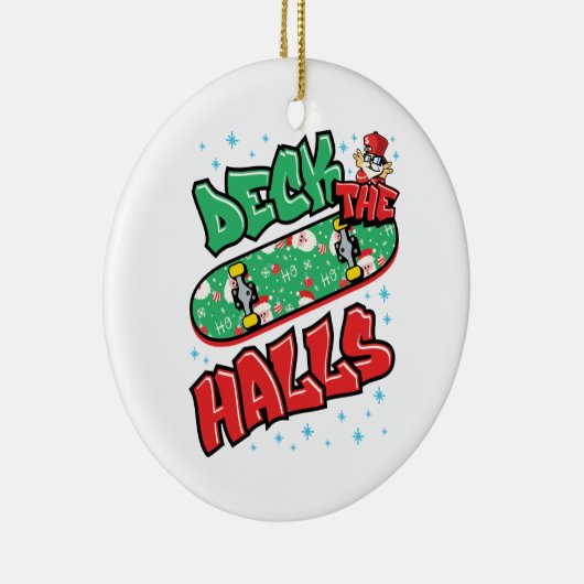 Skateboarden kerstskateboard Decaan the Halls Keramisch Ornament (Rechts)