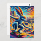 Skateboarden Konijn Kleurrijk Leuk Surrealistisch Briefkaart (Voorkant / Achterkant)
