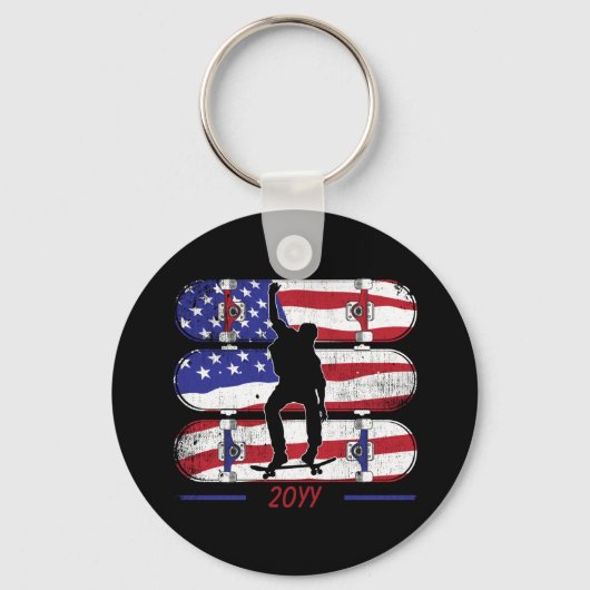 Skateboarden Mannen - USA American Flag Sleutelhan Sleutelhanger (Voorkant)