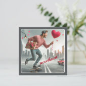 Skateboarden met Gift Sweetheart Valentijn Feestdagenkaart (Staand voorkant)