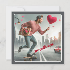 Skateboarden met Gift Sweetheart Valentijn Feestdagenkaart
