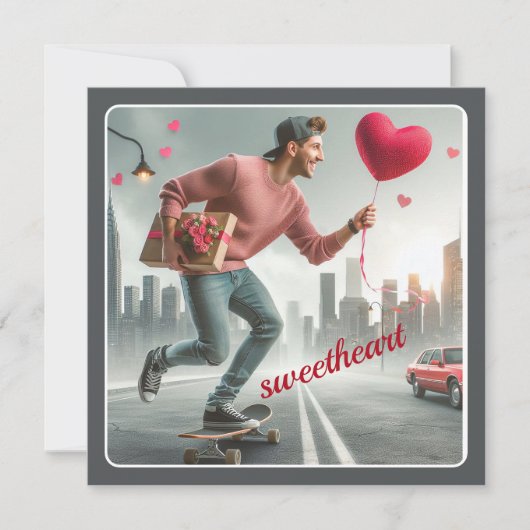 Skateboarden met Gift Sweetheart Valentijn Feestdagenkaart (Voorkant)
