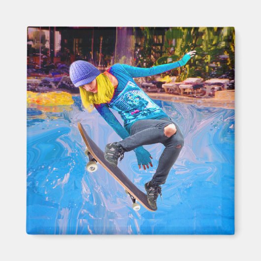 Skateboarden op water magneet (Voorkant)