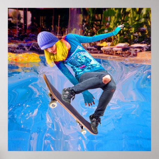 Skateboarden op water poster (Voorkant)