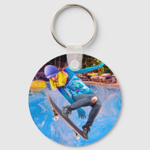 Skateboarden op Water Sleutelhanger