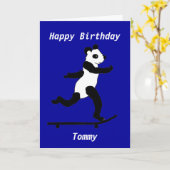 Skateboarden Panda Verjaardag Kaart op maat (Gele Bloem)