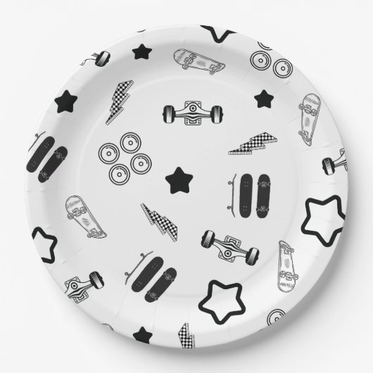 Skateboarden Party Paper Borden 9" Papieren Bordje (Voorkant)