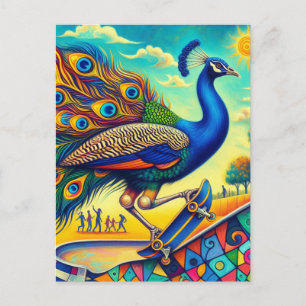 Skateboarden Peacock Kleurrijk en Leuk Briefkaart