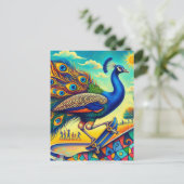 Skateboarden Peacock Kleurrijk en Leuk Briefkaart (Staand voorkant)