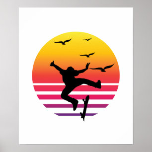 Skateboarden retro sunset, #Skateboarding Poster