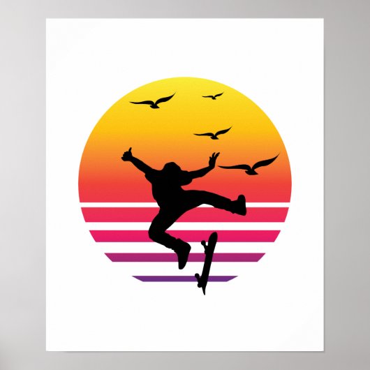 Skateboarden retro sunset, #Skateboarding Poster (Voorkant)
