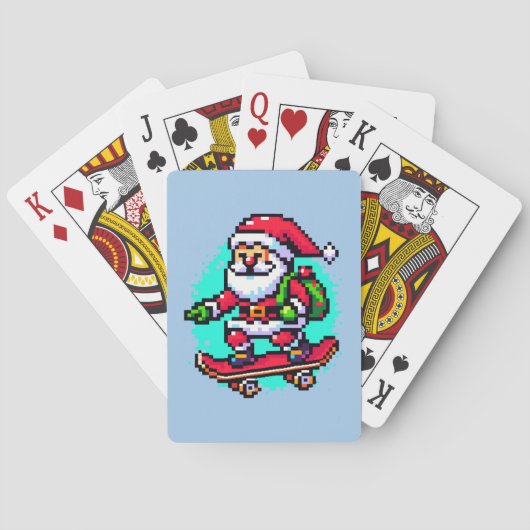 Skateboarden Santa - Fun Pixel Art Holiday Design Pokerkaarten (Achterkant)