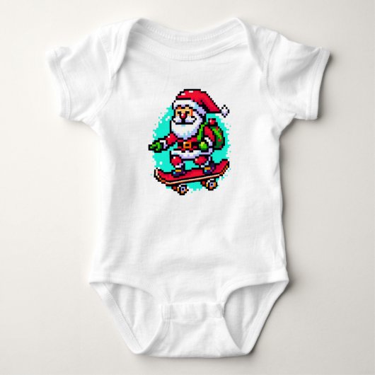 Skateboarden Santa - Fun Pixel Art Holiday Design Romper (Voorkant)