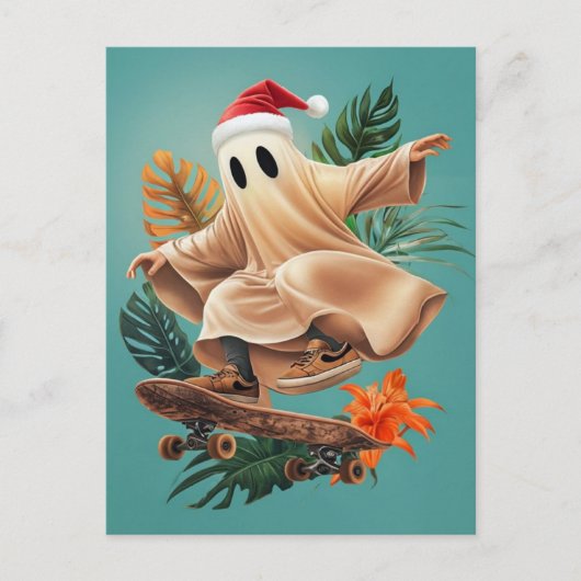 Skateboarden Santa Ghost Briefkaart (Voorkant)