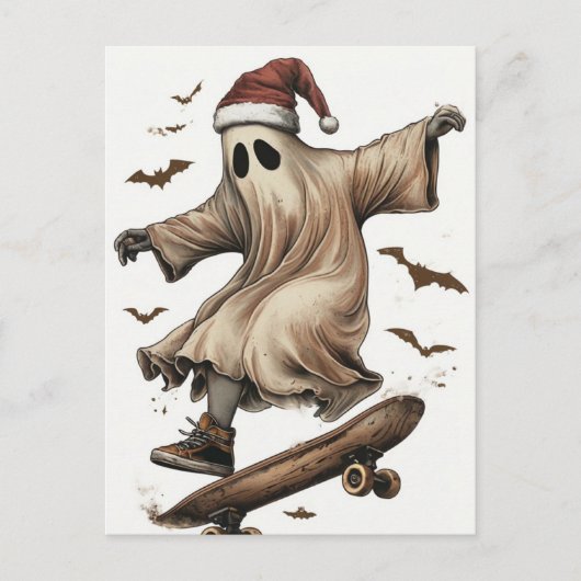 Skateboarden Santa Ghost Christmas Briefkaart (Voorkant)