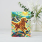 Skateboarden Schattige Golden Retriever Dog Briefkaart (Staand voorkant)