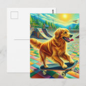 Skateboarden Schattige Golden Retriever Dog Briefkaart (Voorkant / Achterkant)