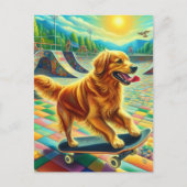Skateboarden Schattige Golden Retriever Dog Briefkaart (Voorkant)