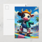 Skateboarden Schattige Koe Briefkaart (Voorkant / Achterkant)